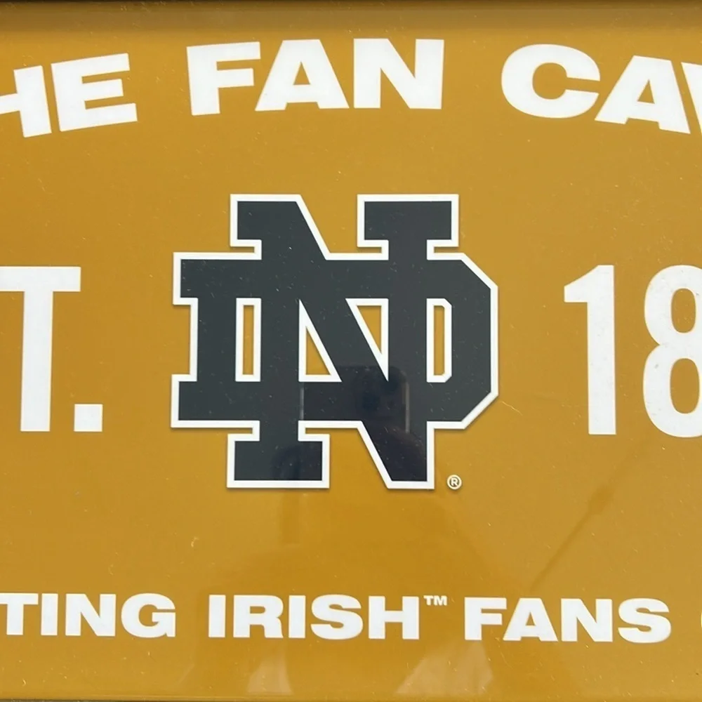 Notre Dame fighting Irish frame 10” x 20” Fan Cave College Fanatics gold black